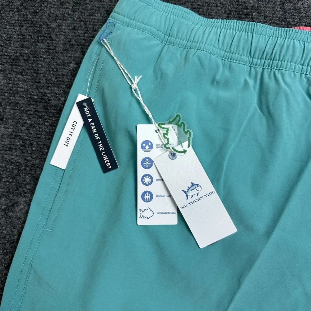 Southern Tide Mens XL Swim Shorts Trunks Tidal Wave Teal Blue 6 Inseam 8828-1216